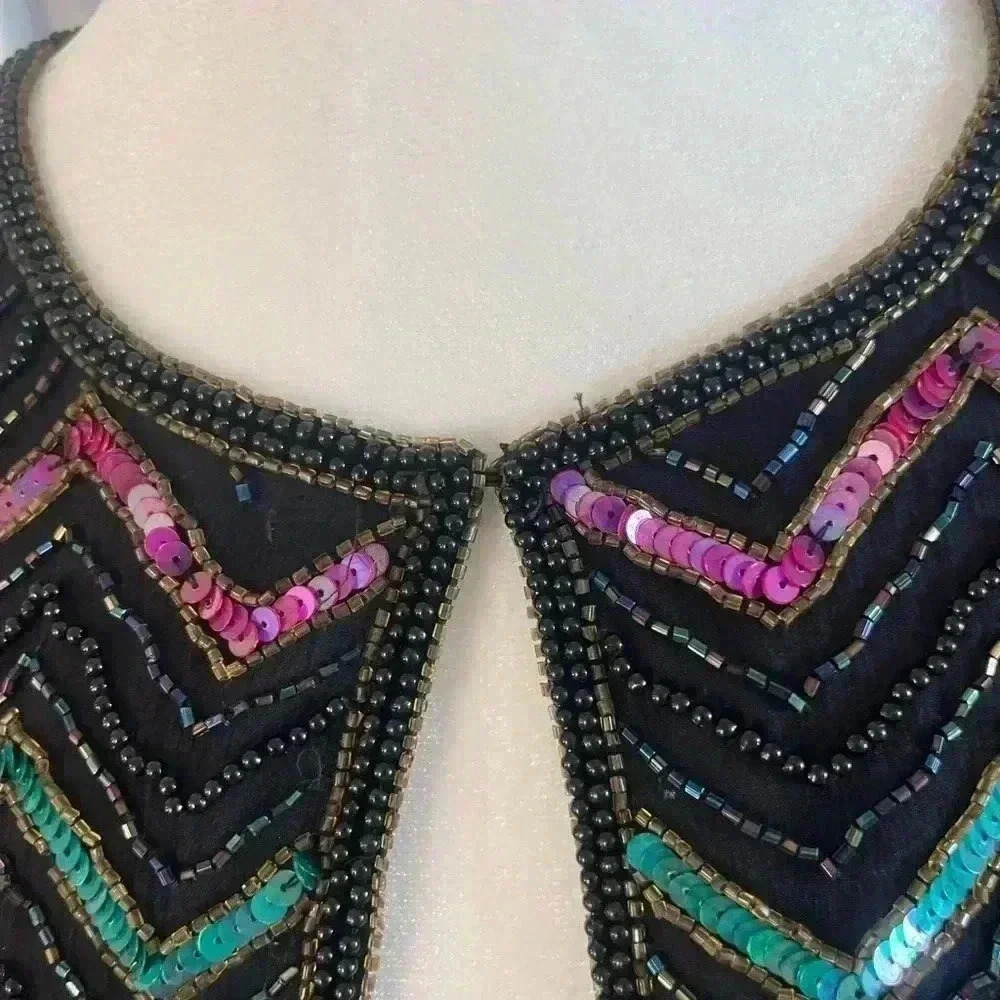 PAPELL BOUTIQUE Jewel Tone Beaded Sequined Silk Evening Jacket M holidays - Picture 3 of 8